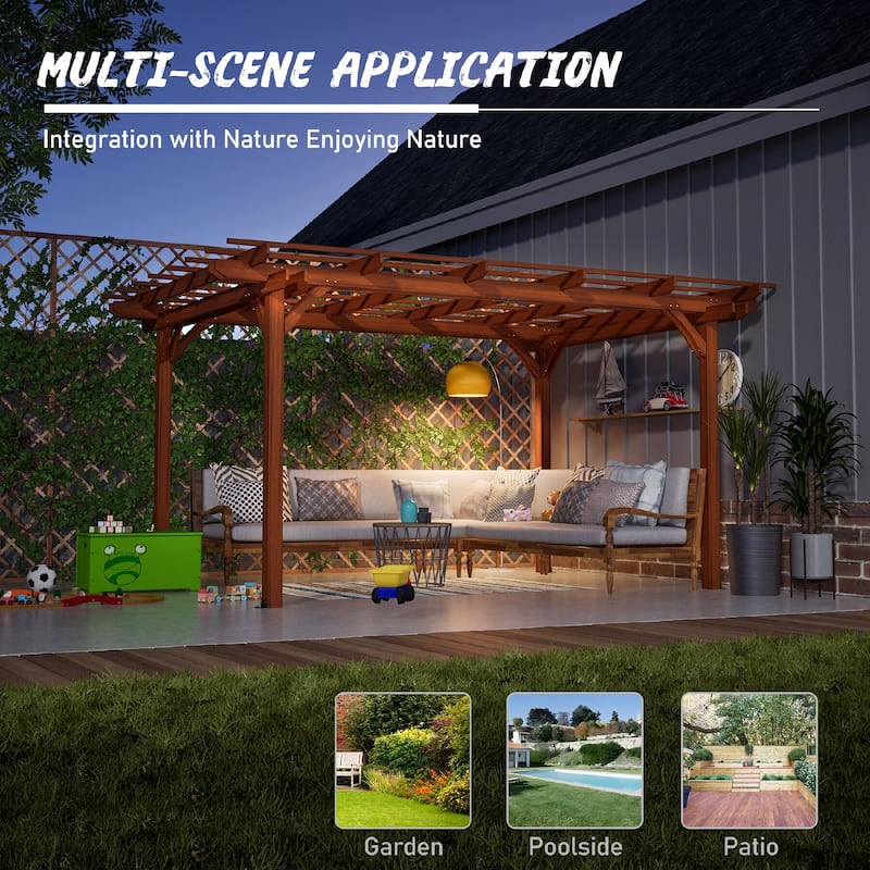 12x10 FT Outdoor Wood Grape Pergola for Climbing Plant Support