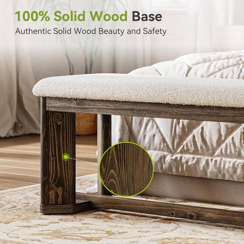 63" Solid Wood Upholstered Bench, Modern Rustic Entryway Bench with Cushion - 62.99" W x 13.78" D x 18.11" H