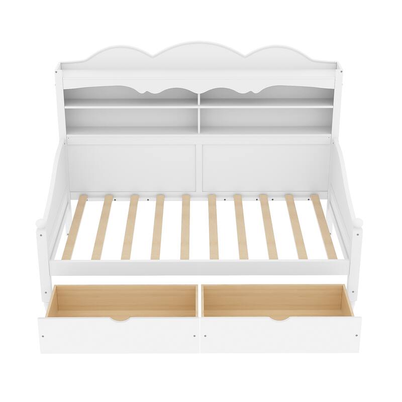 Twin Daybed with Storage Drawers and Headboard Shelving Wooden Frame