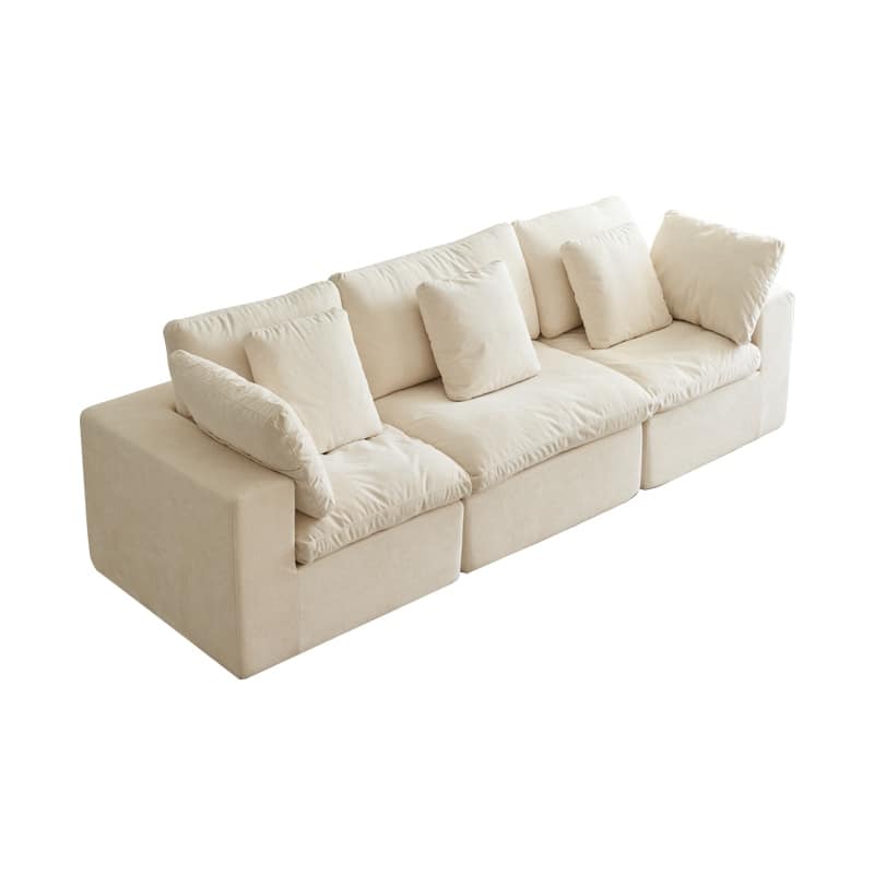 Modular Sectional Sofa with 33D High Density Sponge, Waterproof Flannel Fabric Compression Couch with Square Arms and Pillows
