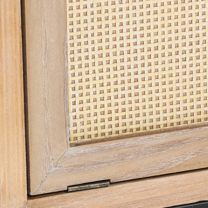 Brown and Black Mobile Natural Wood Double Tilt-Out Laundry Hamper Storage Cabinet