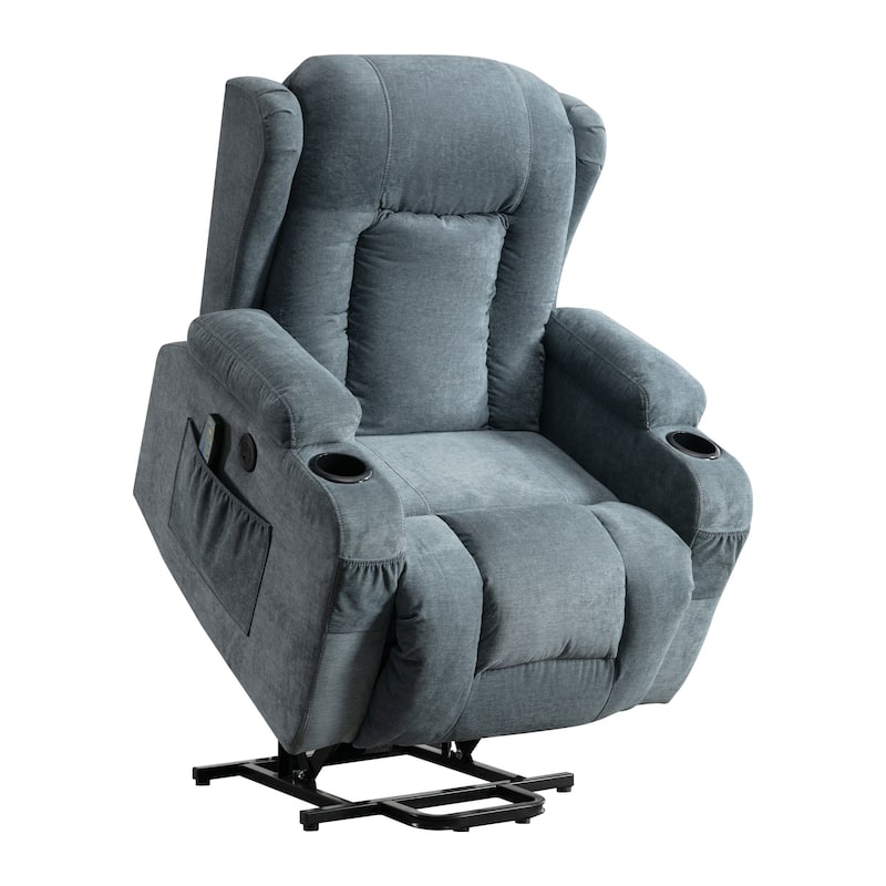 Power Lift Recliner Chair with Vibration Massage, Heating, USB Port, and Side Storage Pockets