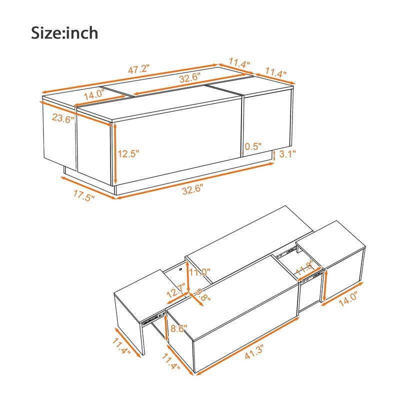Extendable Coffee Table with 2 Hidden Storage Space