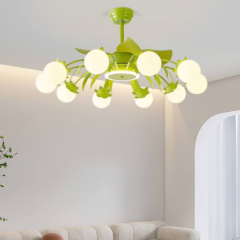 Indoor Chandelier Ceiling Fan with Light and Remote, Beige Fandelier with Milky Globe Shade for Bedroom