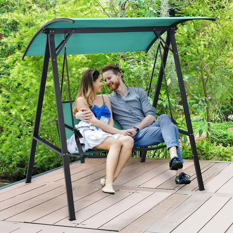 Gymax 2-Person Outdoor Patio Porch Swing Chair w/ Adjustable Canopy