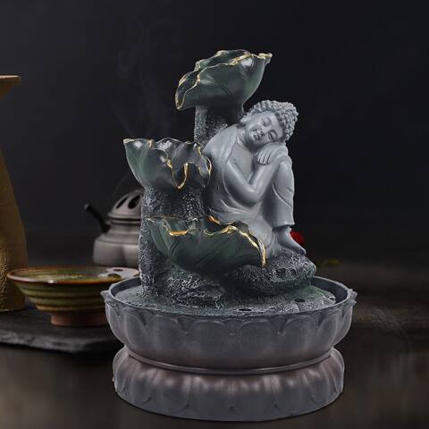 110V Handmade Sitting Sleeping Buddha Tabletop LED Fountain Ornaments - 11*8.5in