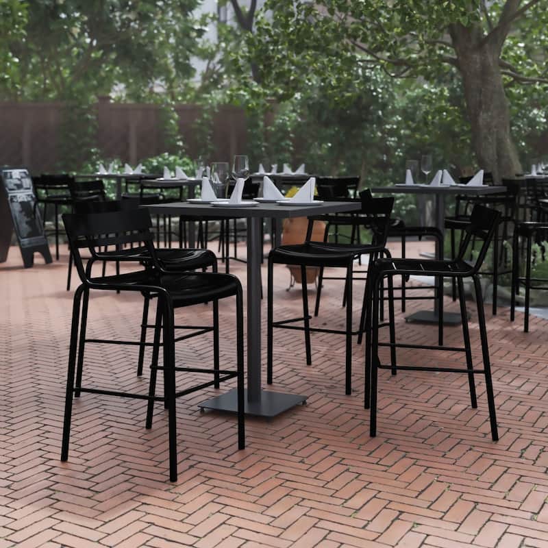 4PK Modern Commercial Grade 2 Slat Indoor/Outdoor Steel Bar Stool - Black