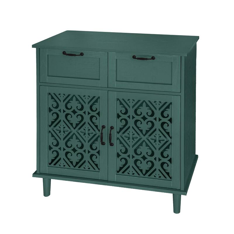 Storage Cabinet with Smooth Drawer Slides & Carved Symmetrical Doors, Accent Cabinet with Adjustable Shelves