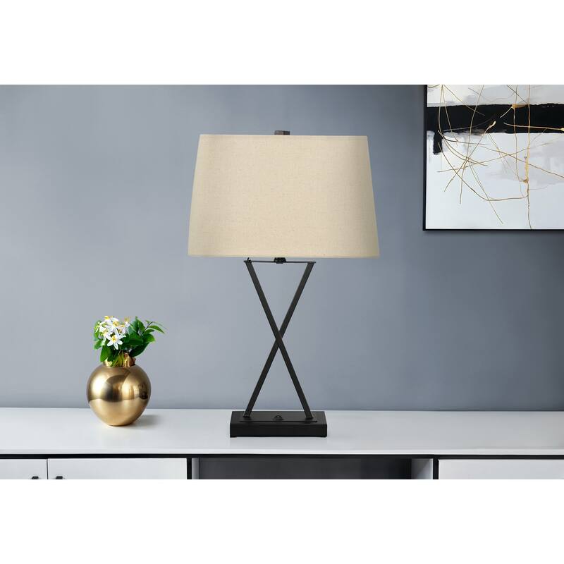 Lighting, 25"h, Table Lamp, Usb Port Included, Black Metal, Beige Shade, Transitional - Black