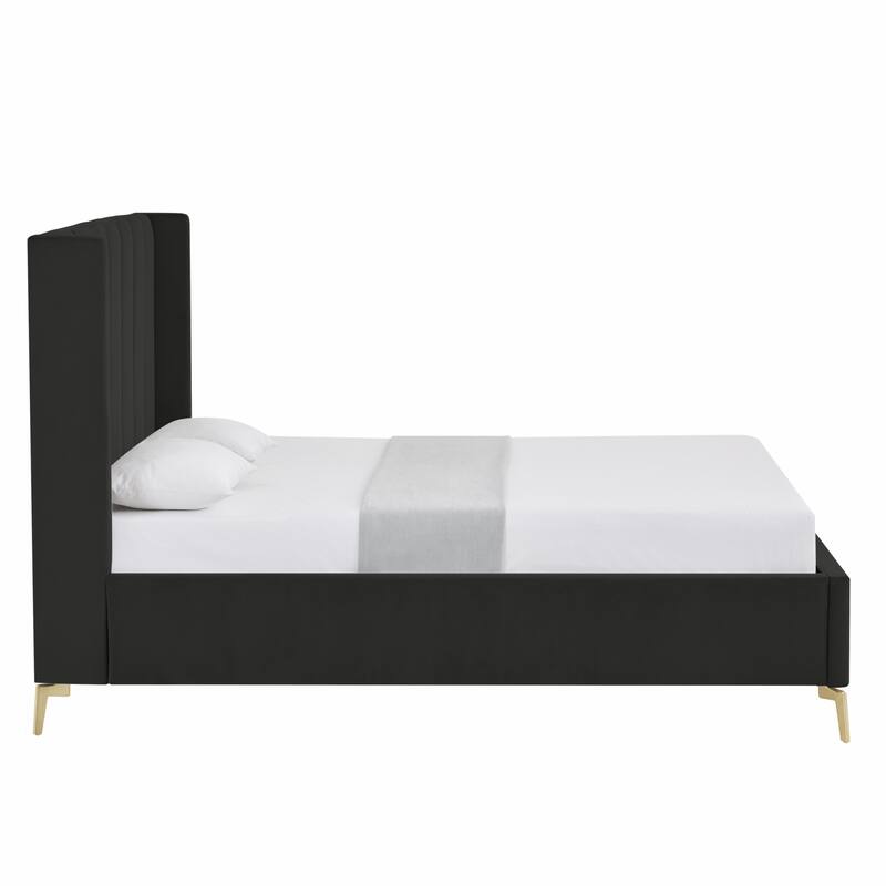HomeRoots Green Velvet Upholstered Full Bed Frame