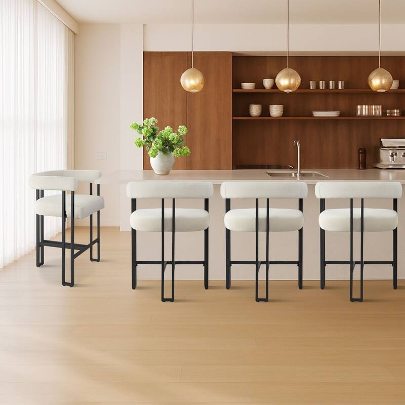 24" Seat Height Upholstered Velvet Solid back Counter Stool (Set os 4)