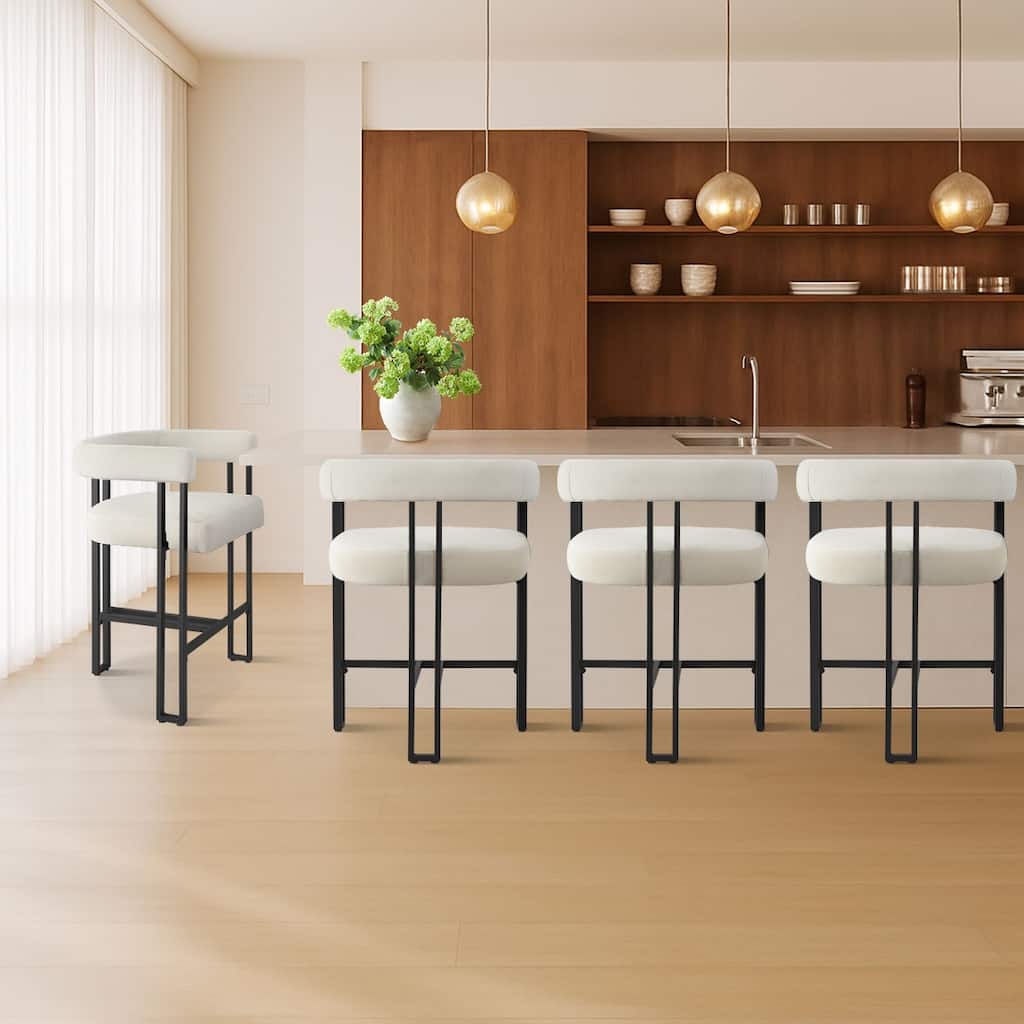 24" Seat Height Upholstered Velvet Solid back Counter Stool (Set os 4)