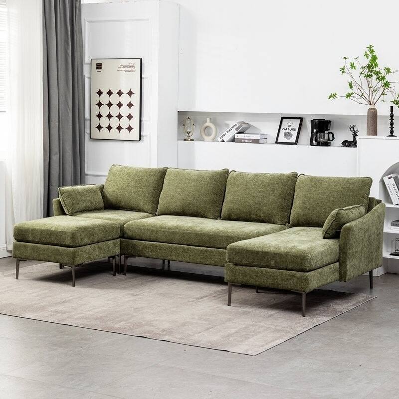 Modern Chenille Sectional Sofa with Reversible Chaise and Ottoman, Perfect for Living Rooms with Sleeper Function