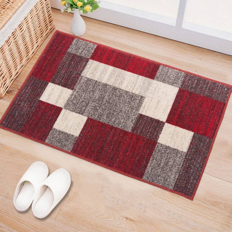 World Rug Gallery Modern Boxes Design Non-slip (Non-skid) Area Rug - 1'8" x 2'6" - Red