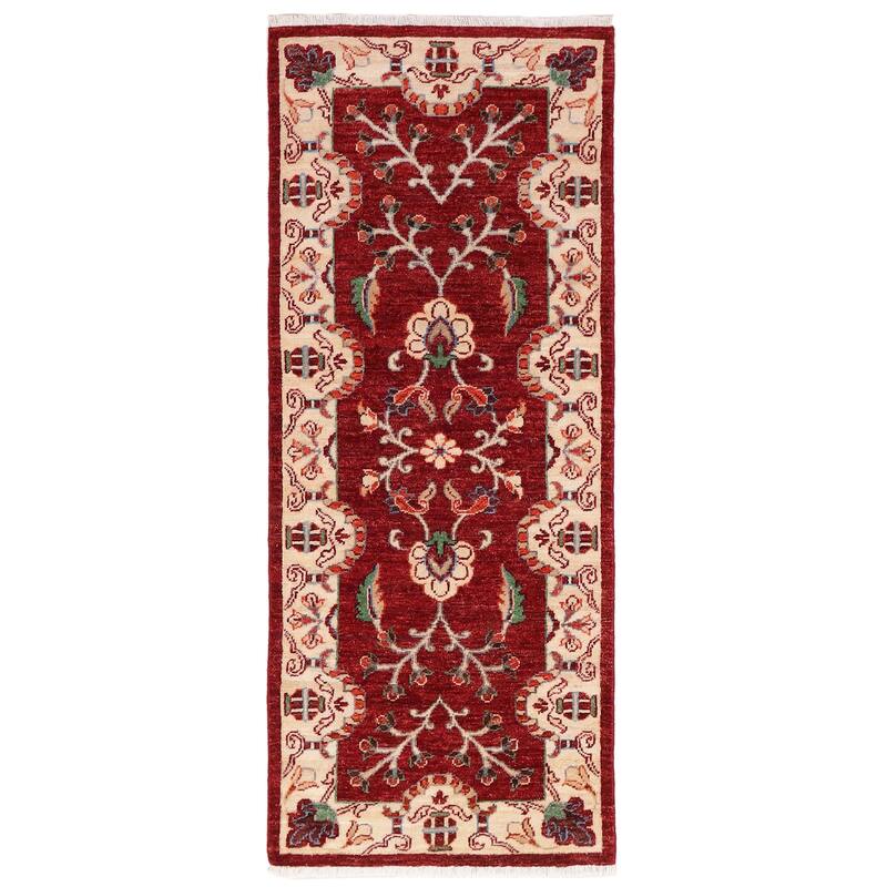 Boho Chic Ziegler Laney Red Beige Hand-Knotted Wool Runner - 1'11'' x 5'0''