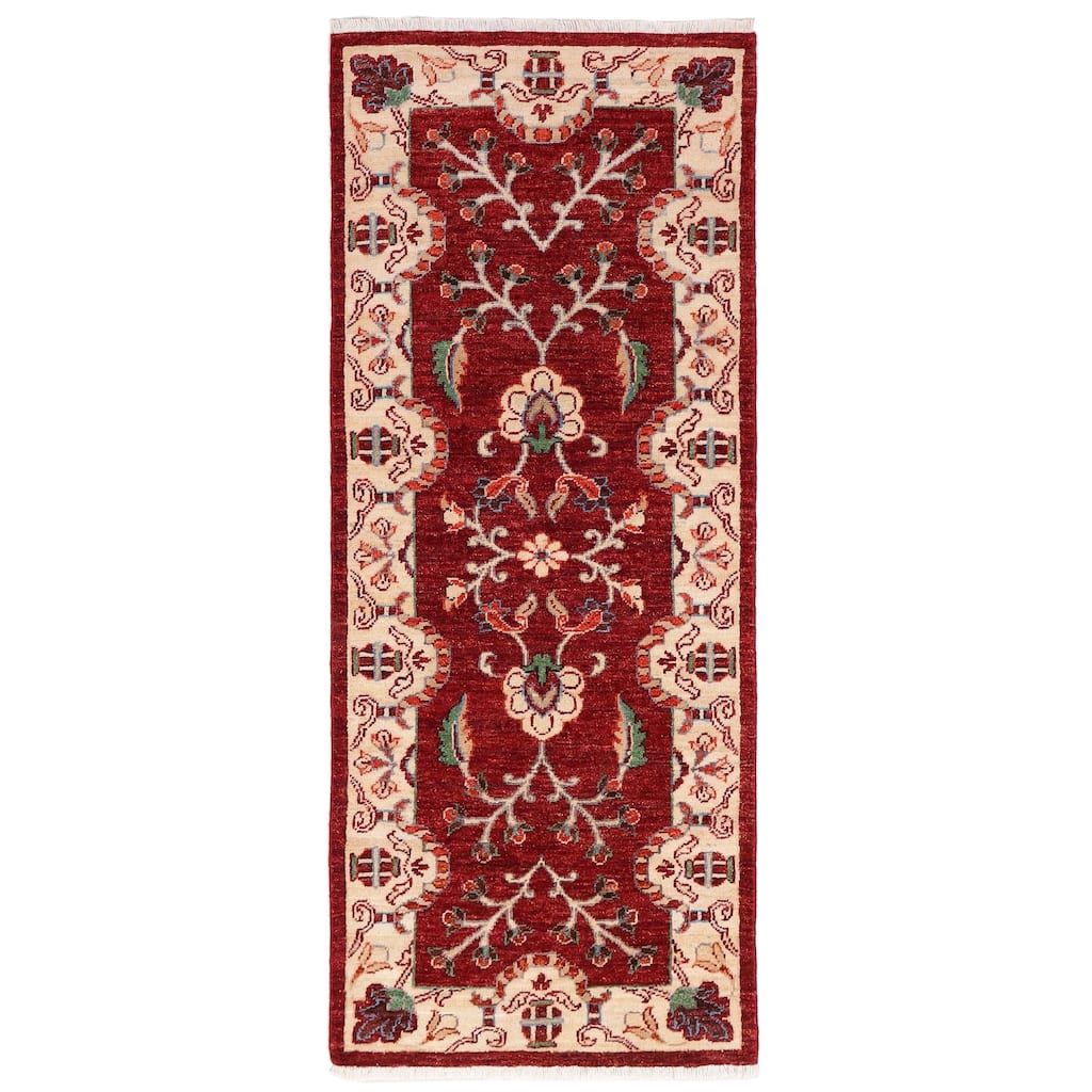 Boho Chic Ziegler Laney Red Beige Hand-Knotted Wool Runner - 1'11'' x 5'0''