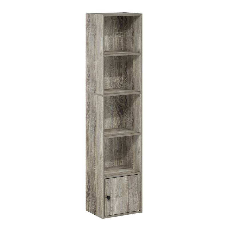 52.1 in. Tall French Oak Grey Wood 5-Shelf Bookcase with Storage Cabinet
