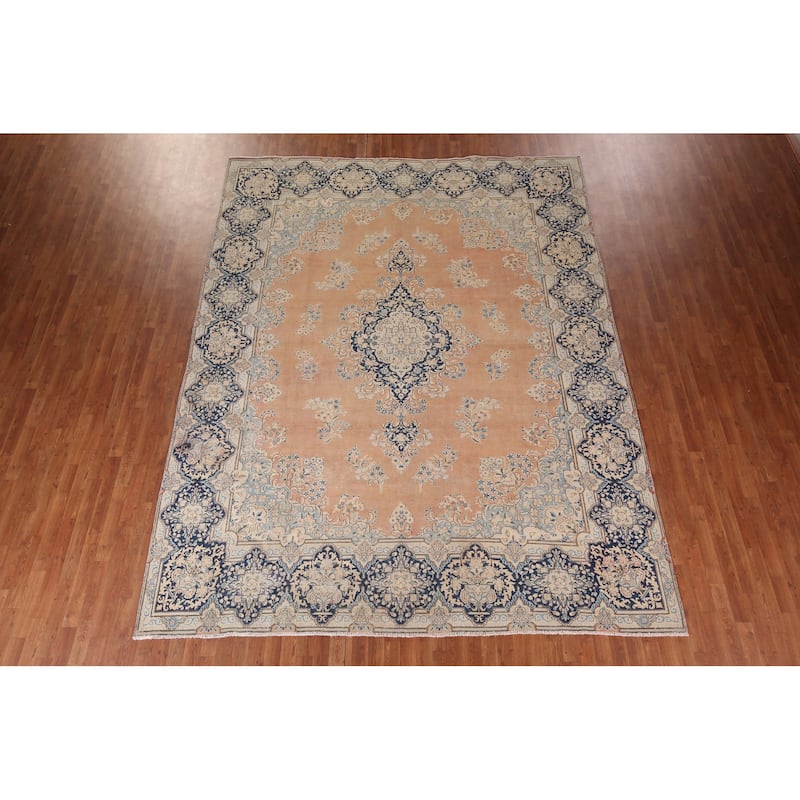 Vintage Distressed Kerman Persian Vintage Rug Handmade Wool Carpet - 9'8"x 12'6"