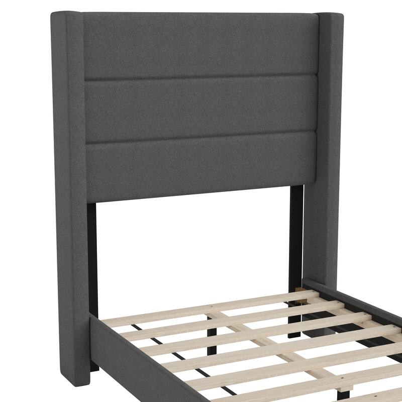 Upholstered Platform Bed with Wingback Headboard