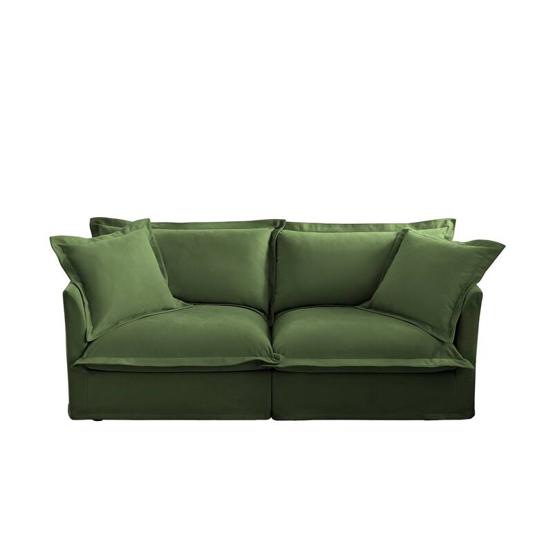 Modern 2 Seater Upholstered Sofa with 2 Pillows