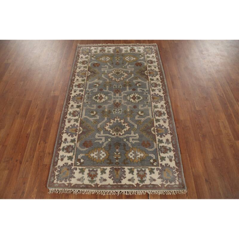 Gray Geometric Oushak Indian Accent Rug Handmade Wool Carpet - 3'1"x 5'2"