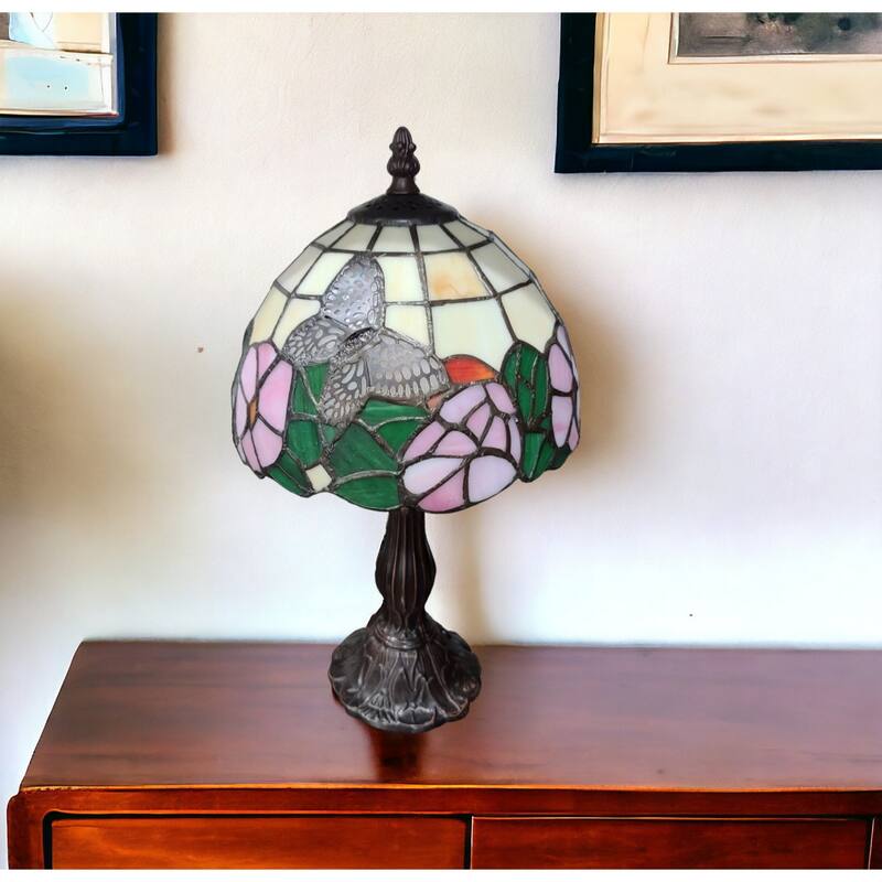 Vintage 15 Inch Dark Brown Metal Table Lamp with Beige Shade - 9” x 12” x 15”