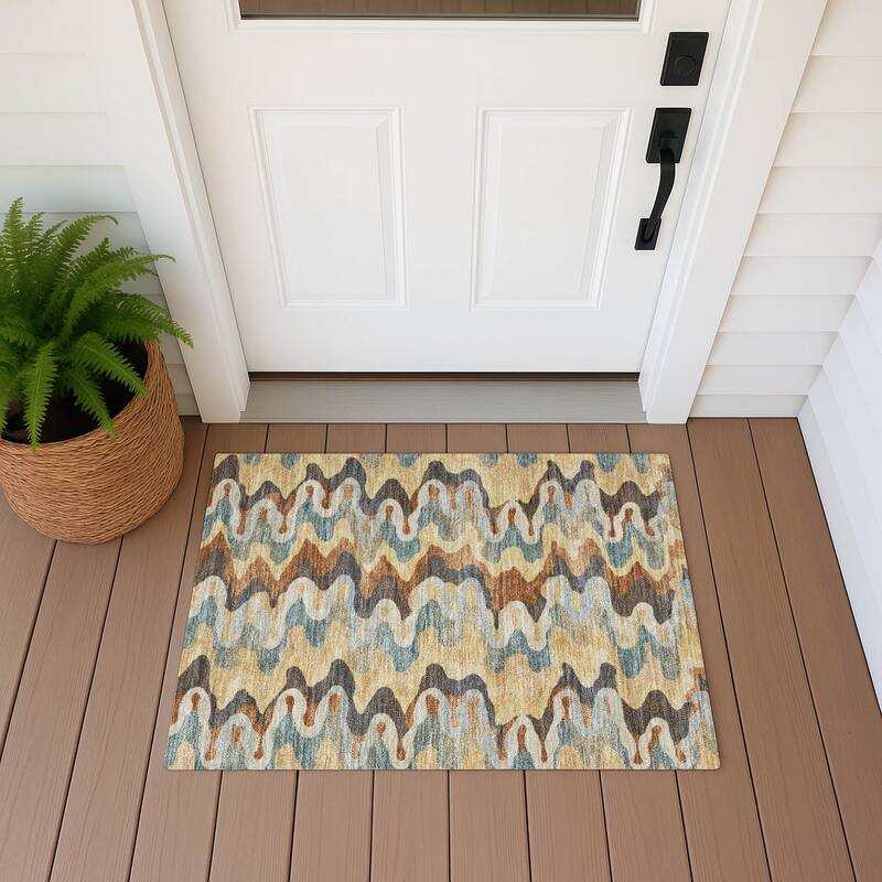 Machine Washable Indoor/ Outdoor Modern Mason Chantille Rug - Gold - 1'8" x 2'6"