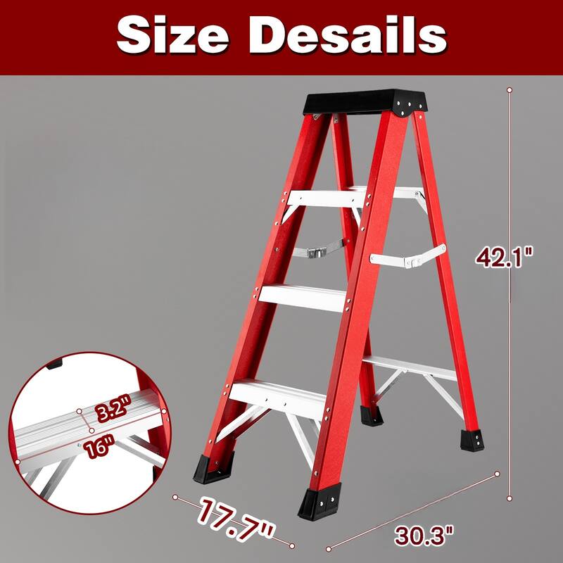 Anmytek Fiberglass Electrician Stepladder 330 lbs Capacity Non Conductive Single Sided Insulated Folding Ladder