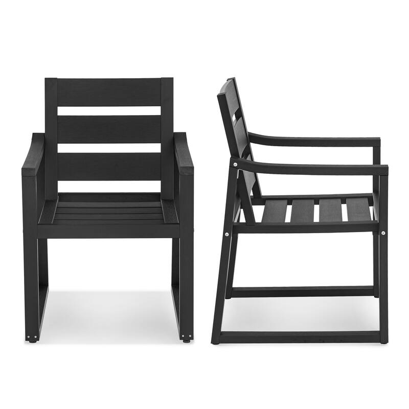 All-Weather Set of 4 Outdoor Armchair with Curved Back Plastic Wood Patio Dining Chair