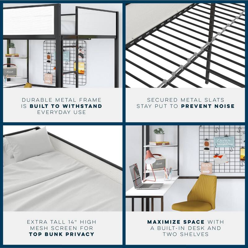Full Loft Bed with Desk and Shelves for Kids and Teens, Space-Saving Design with Study Area and Storage