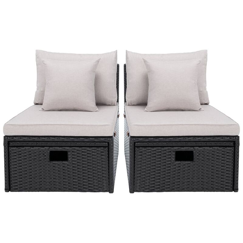 SAFAVIEH Outdoor Algrid Settee with Storage Ottomans (Set of 2) - 29Wx23Dx25H