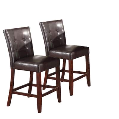 Set of 2 Modern Counter Height Bar Chairs with Faux Leather Upholstery and Walnut Base - 40”H x 20”W x 24”D