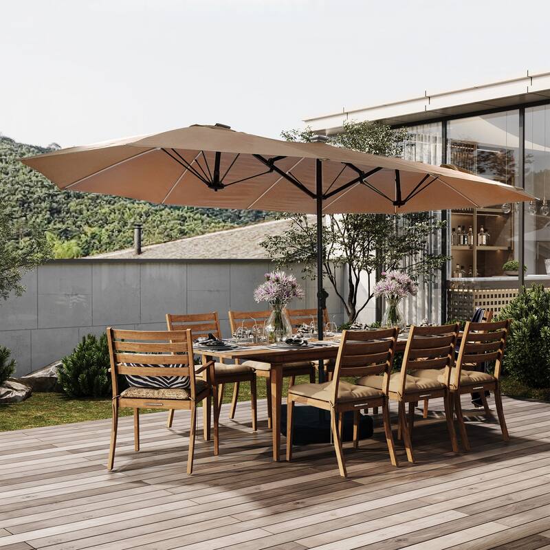 15ft Double Sided Rectangular Lighted Market Umbrella - Tan