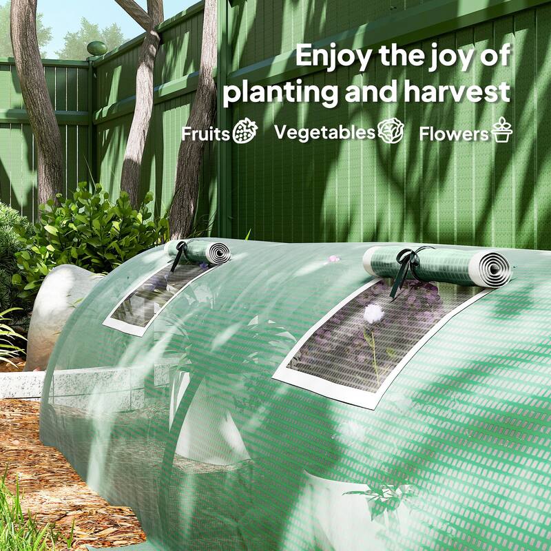 Outsunny 10' x 3' x 2' Mini Greenhouse with 5 Mesh Windows, Portable Plant Hot House with PE Cover, Steel Frame,Green