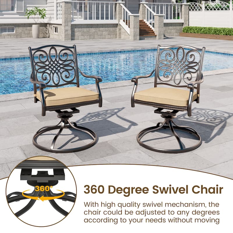 Clihome Outdoor Chair Cast Aluminum Flower-Shaped Backrest Swivel Chairs, Set of 2