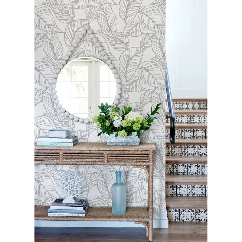 A-Street Prints Kagan Grey Large Leaf Wallpaper
