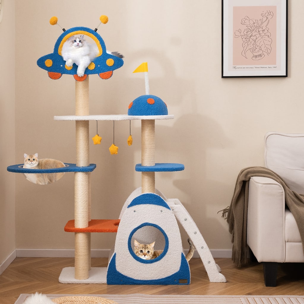 Multi-level Space Theme Cat Tree Tower with Wrapped Scratching Posts - 40" x 13" x 64.5"
