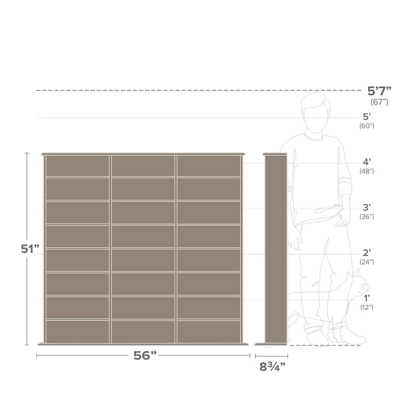 Prepac Media Storage Display Cabinet 8.75" D x 56" W x 51" H - 56" W x 51" H x 8.75" D