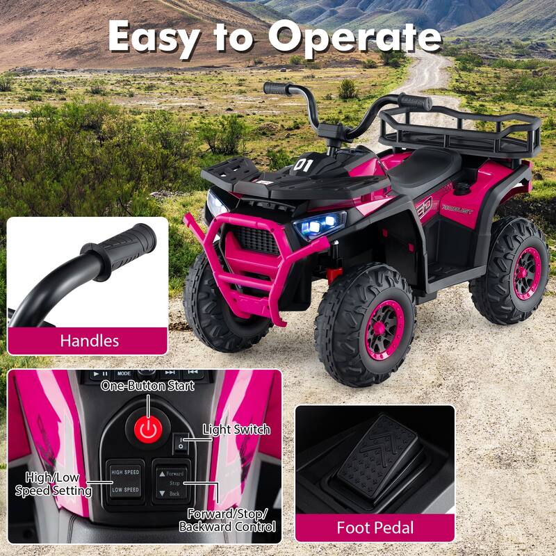 Kids Ride-On ATV with 4-Wheel Shock Absorbers and LED Lights Music Player USB Charging Port - 35" × 19" × 24" (L x W x H)