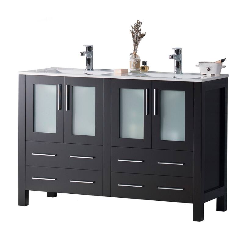 Blossom Solid Wood Double Bathroom Vanity w/ Ceramic Sink & Base - 48 Inch - Espresso