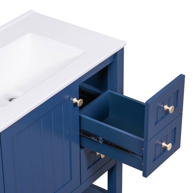 30inch Transitional Style Bathroom Vanity Cabinet Combo with Ceramic Sink