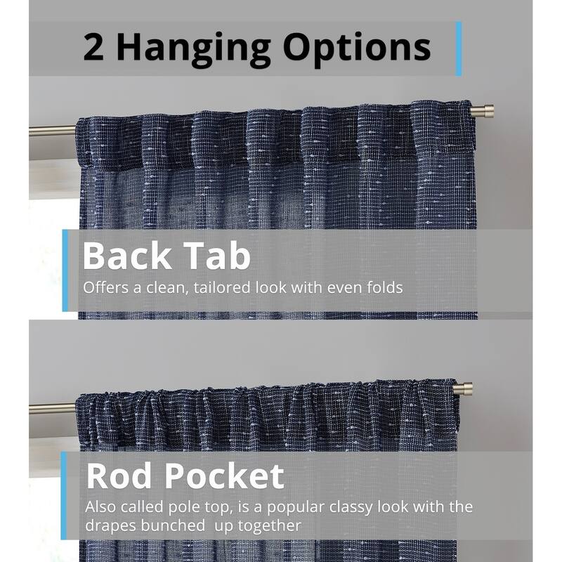 HLC.ME Emily Faux Linen Semi Sheer Transparent Rod Pocket Back Tab Lightweight Window Curtains Wide Panels, Pair