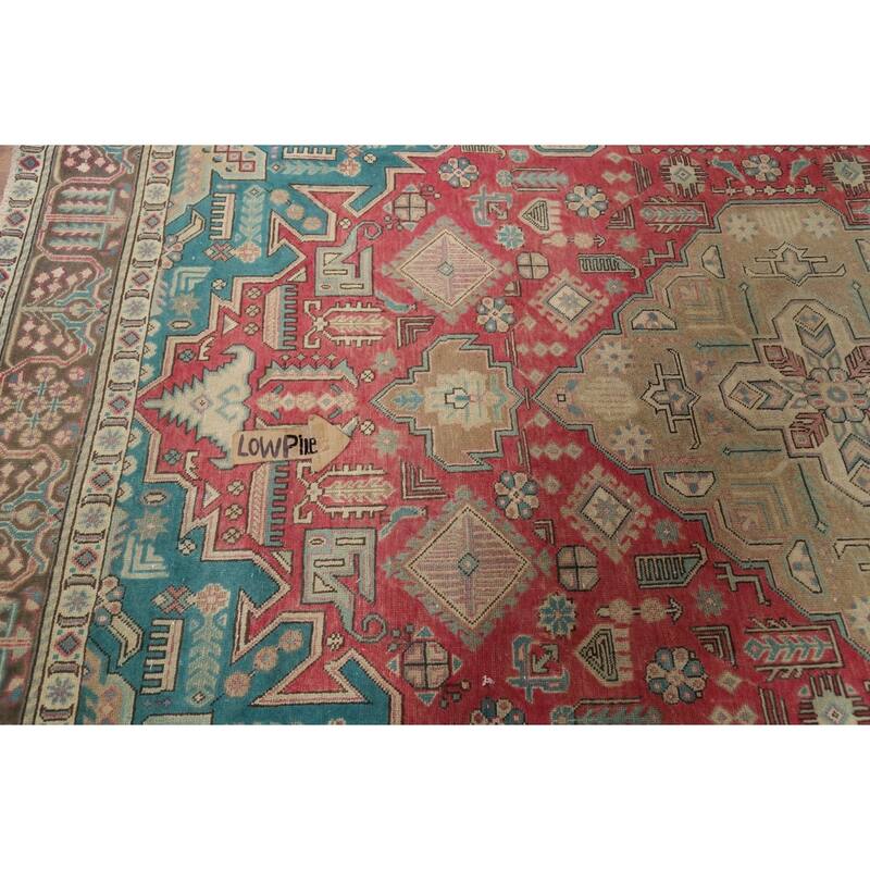 Pink Red Geometric Tabriz Persian Area Rug Hand-Knotted Wool Carpet - 6'6"x 9'10"