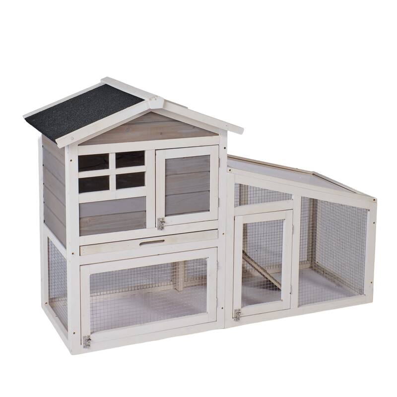 Wooden Chicken Coop with Run, Ventilation Door, Removable Tray, Ramp