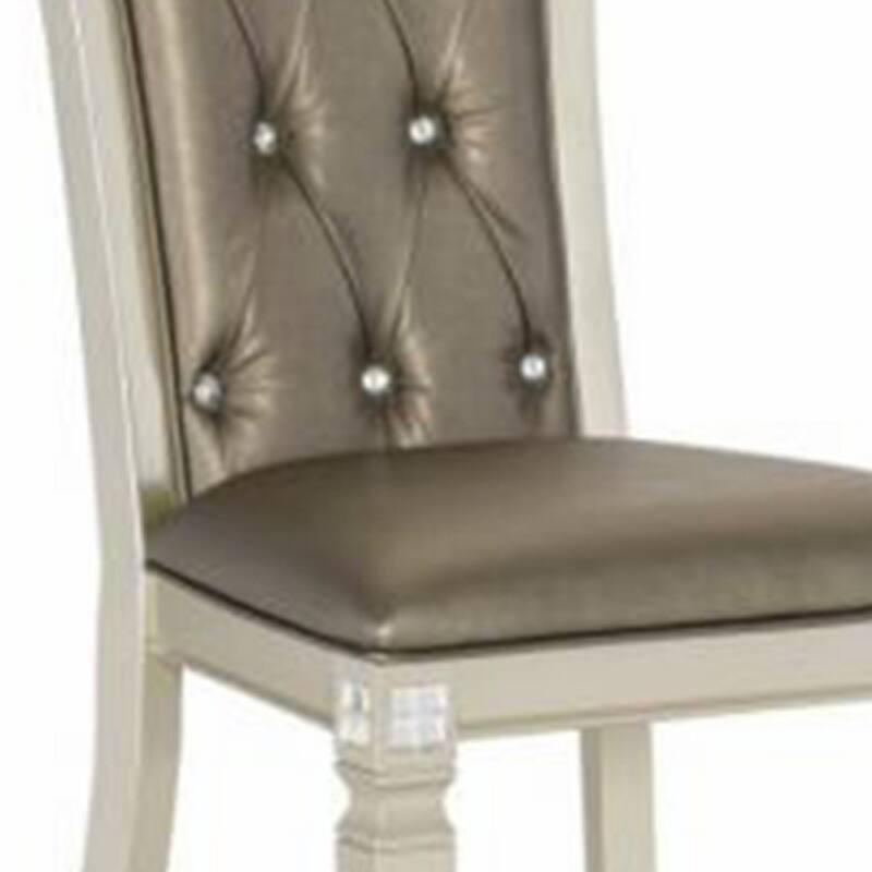 Lin 20 Inch Dining Side Chair Set of 2, Tufted Gray Faux Leather, Champagne