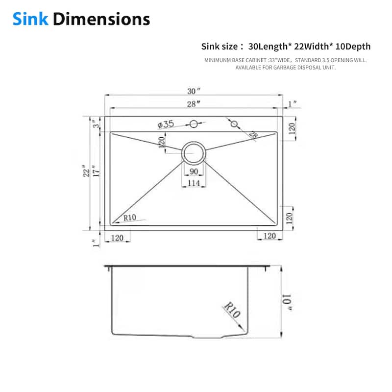 DORNBERG 30 inch 2-Hole Single Bowl Drop-In Kitchen Sinks Stainless Steel