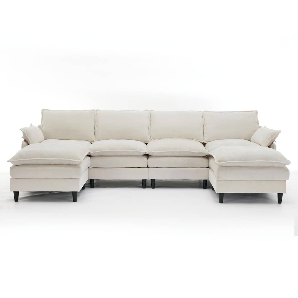6 Seater Modular U Shaped Sectional Sofa Couch with Two Ottoman