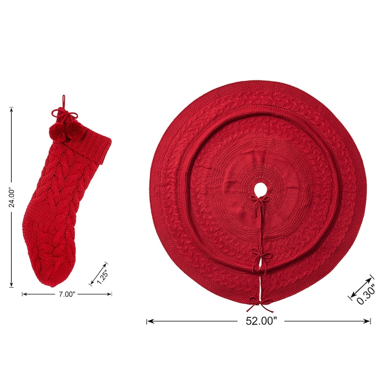 Glitzhome Set of 3 Red or White Snowflake Christmas Stocking and Tree Skirt Decoration