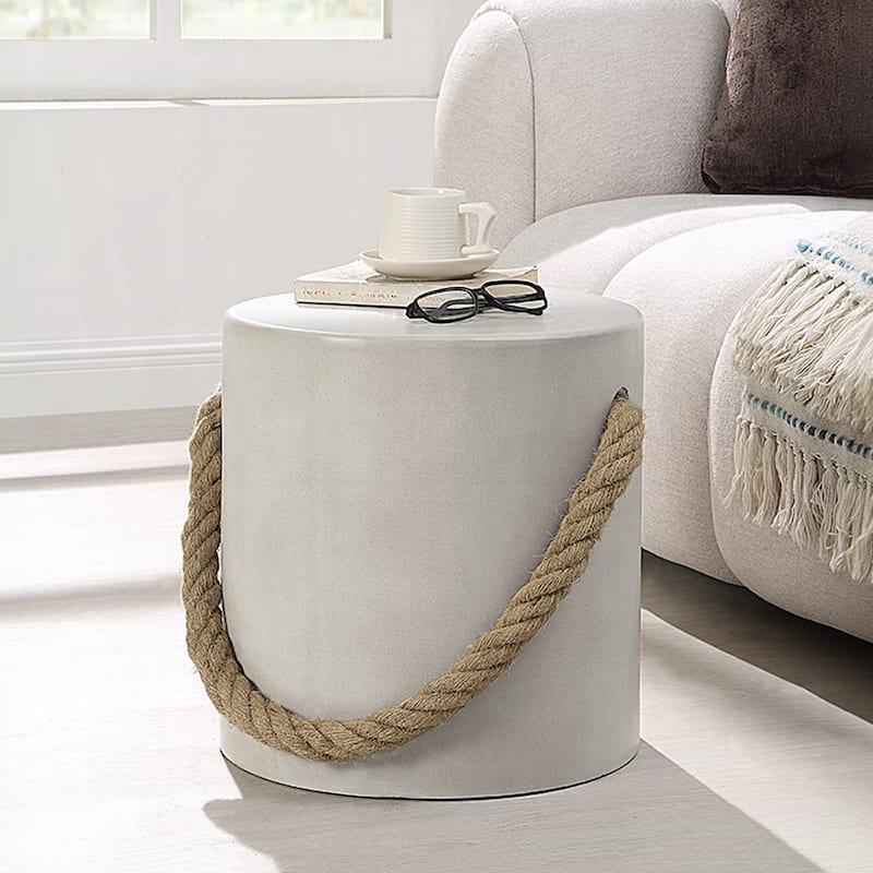 Environmental Friendly Cement Accent Table with Rope Handle in Natural Gray