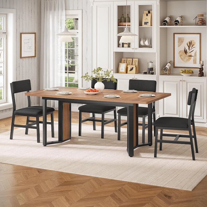 Dining Table Set 6 People Extendable Kitchen Table 4 Chairs - Brown